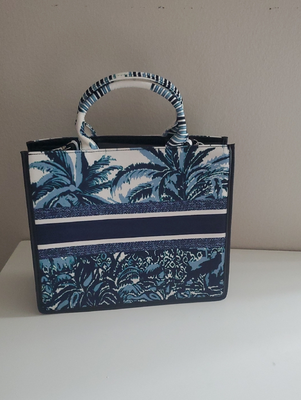 Blue Tropical Print Top-Handle Women's Bag